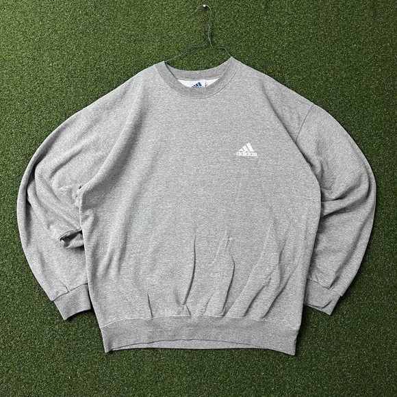 Vintage 90s Adidas Embroidered 3 Stripes Logo Grey Crewneck Sweatshirt - Picture 1 of 6